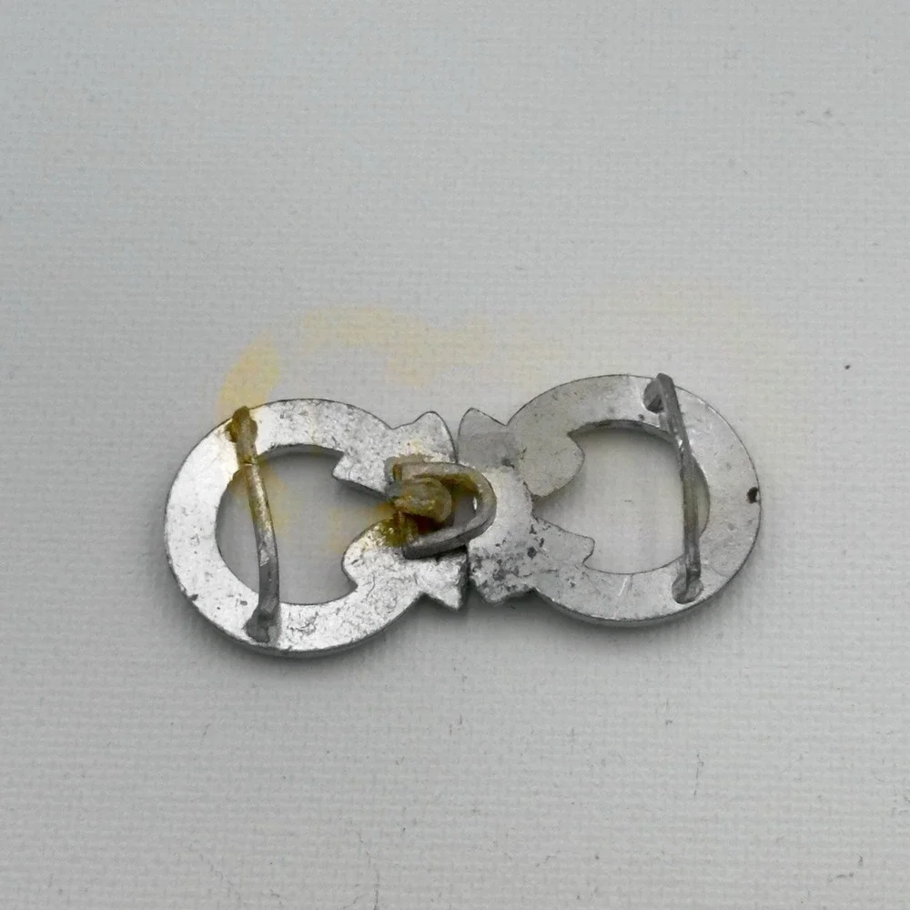 Antique Victorian Belt Buckle 2 Piece Interlocking Silver‎ Tone Bow Rhinestones